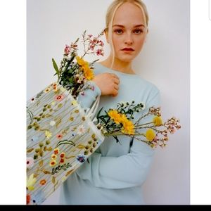 Zara embroidery tulle floral bag purse boho blogger fav flowers wedding barbie